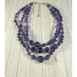 Jay King DTR Necklace 925 Chunky Amethyst Three Strand Beaded Signed